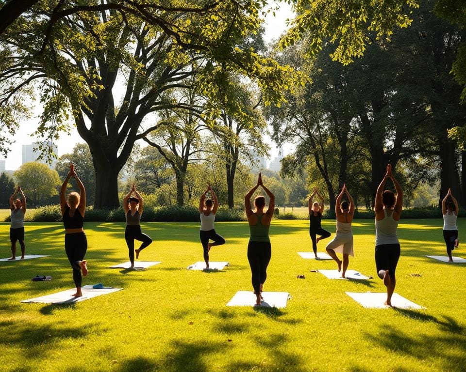 Morning yoga sessions in the park