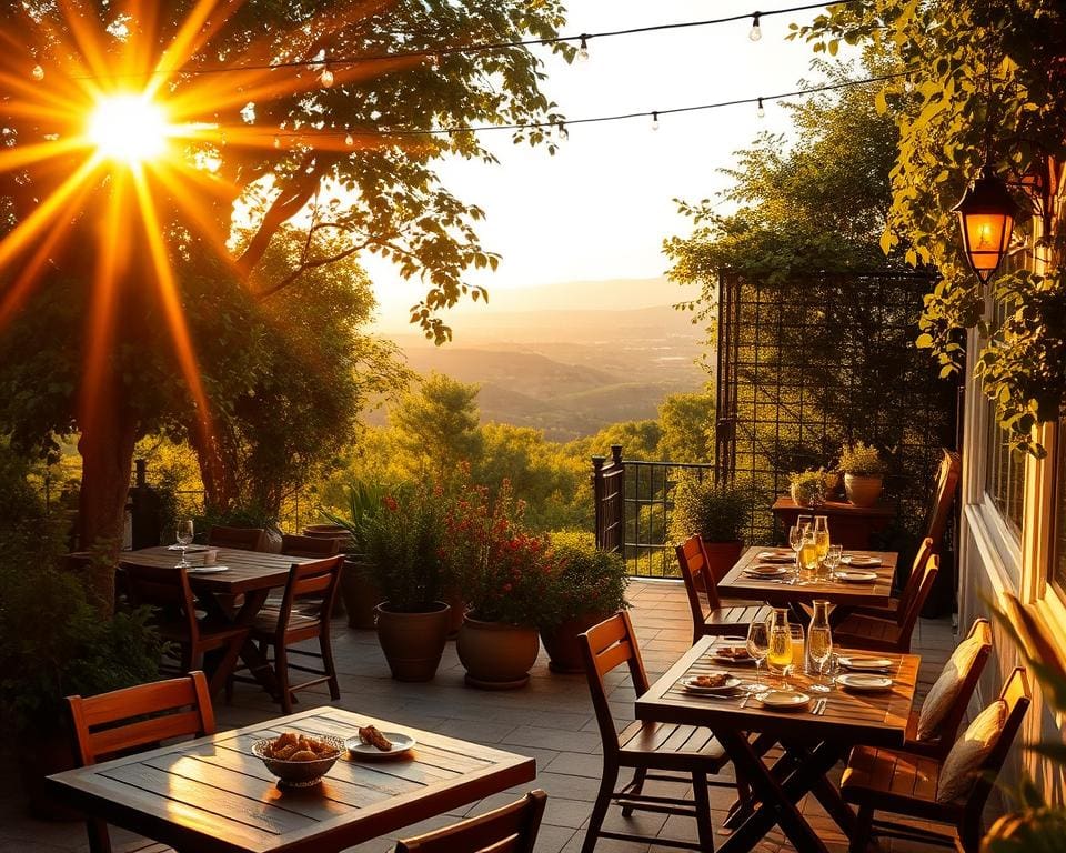 Outdoor dining under the evening sun