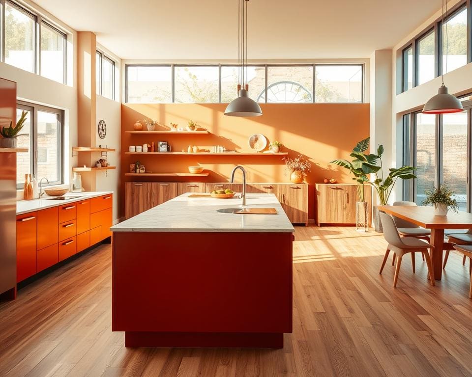 trendy colour palettes for open-plan kitchens