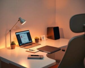 What desk setup boosts focus and comfort?