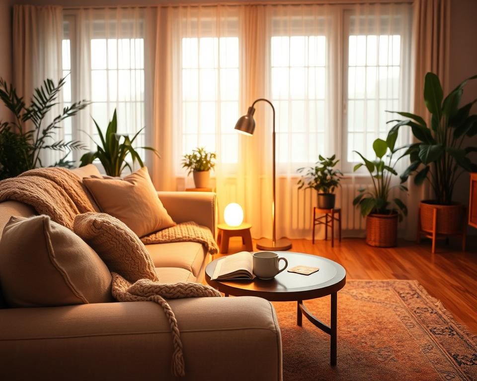 How do you create a cozy living room atmosphere?